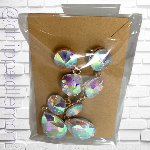 🆕 Glamorous Multicolor Waterdrop Earrings Womens Beauty Pageant Ball Brand New - Picture 4 of 5